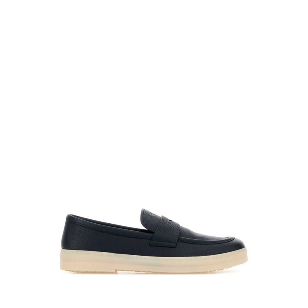 Prada Men Navy Blue Leather Loafers